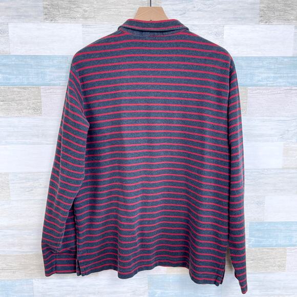 POLO Ralph Lauren Long Sleeve Waffle Knit Polo Shirt Gray Red Stripe Mens XL - Picture 3 of 5